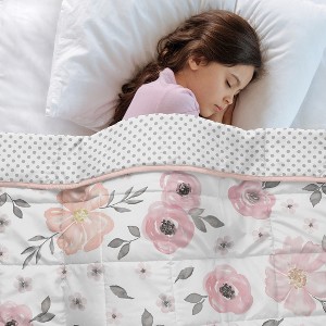 Sweet Jojo Designs Girl Toddler Weighted Blanket 5lbs. for Kids Watercolor Floral Pink and Grey - 1 of 4