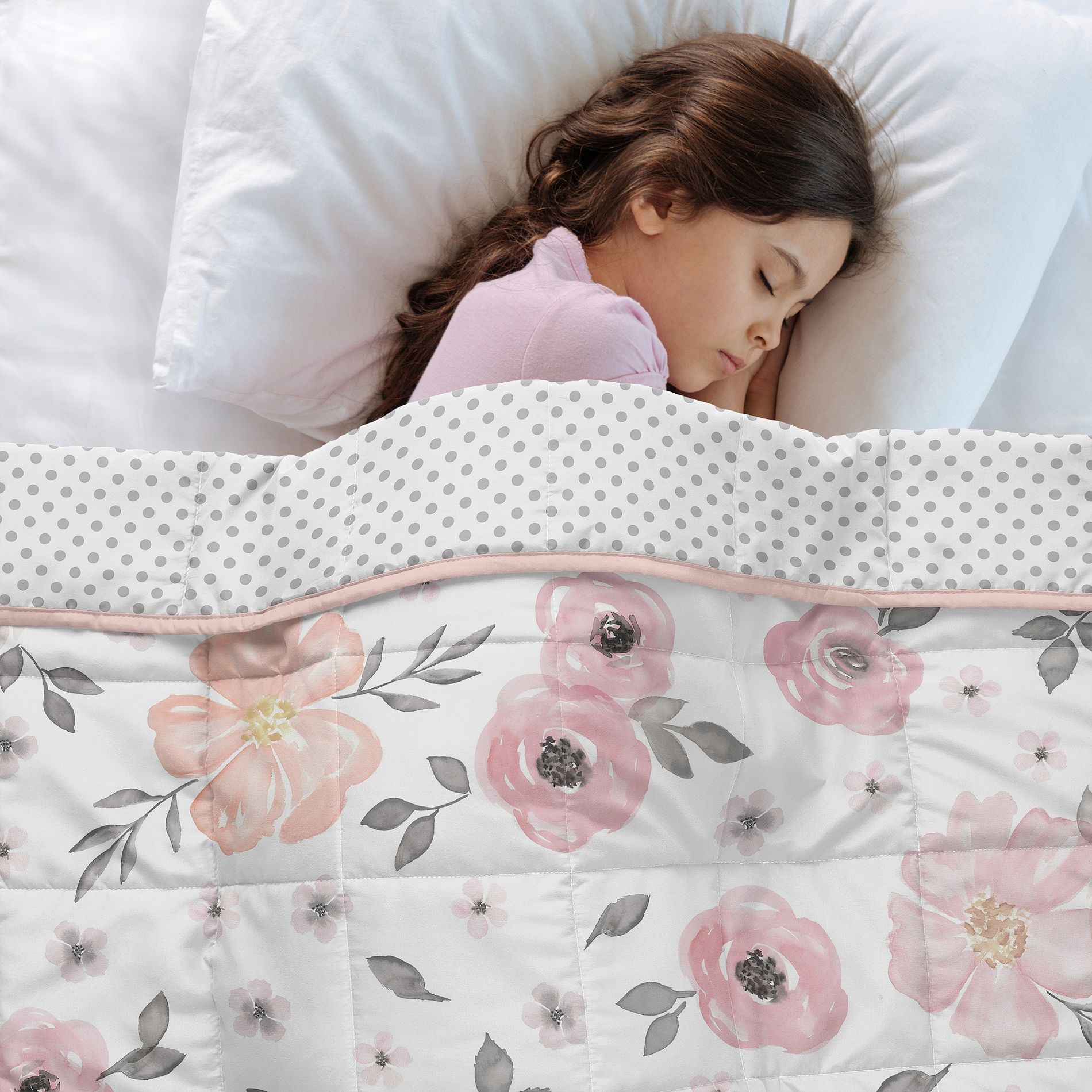 Sweet Jojo Designs Girl Toddler Weighted Blanket 5lbs. for Kids Watercolor Floral Pink and Grey