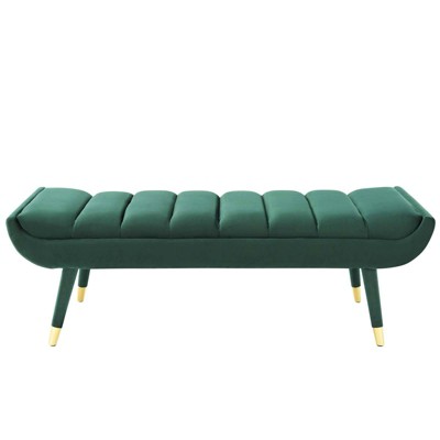 Elegant Green Velvet 53.5" Accent Bench with Gold Metal Accents