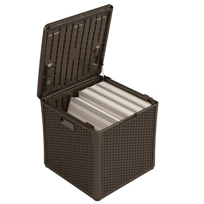 Large Brown Wicker 60-Gal Lockable Deck Storage Cube
