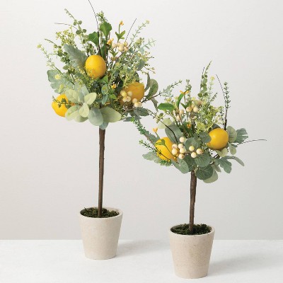 Sullivans Artificial 24" & 19" Herb And Lemon Topiary - Set of 2