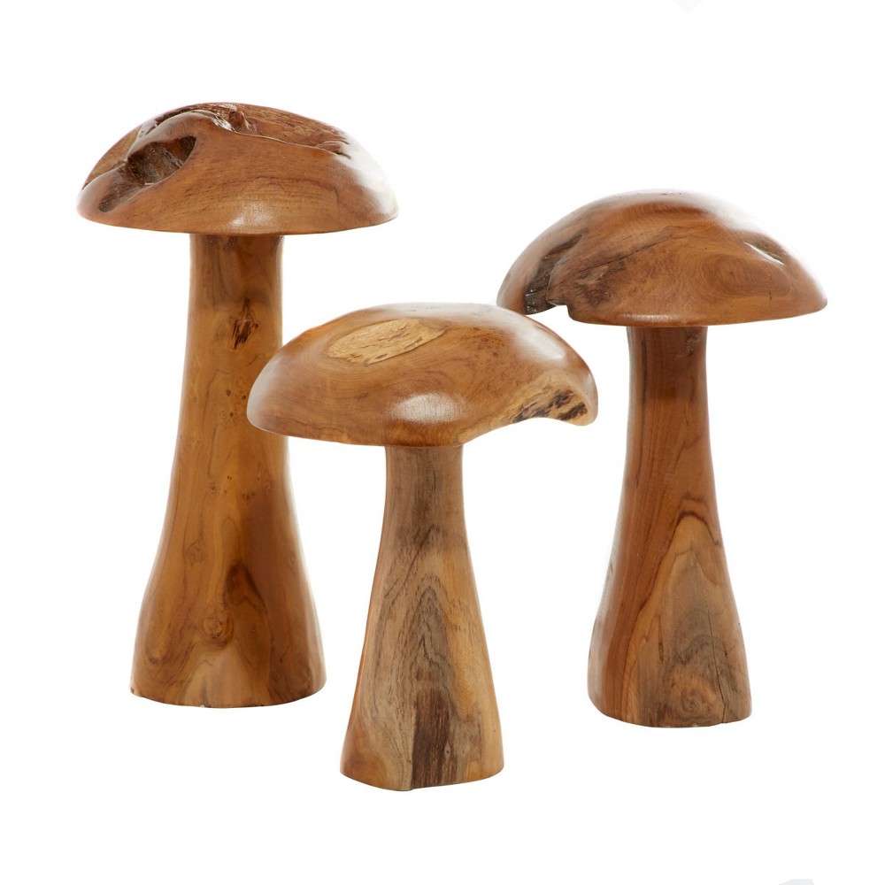 Photos - Coffee Table Set of 3 Teak Wood Mushroom Handmade Live Edge Sculpture with Natural Smoo