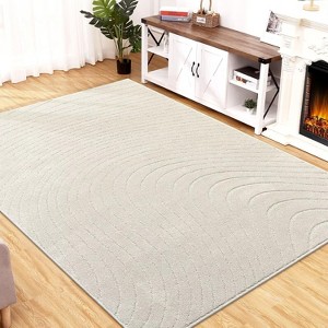 Vintage Wave Area Rug 3x5, Non-Shedding, Non-Slip Soft Carpet for Bedroom, Entryway, Living Room, Dining Room, Kitchen, Nursery, Home Office, Beige - 1 of 4