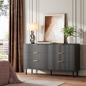 GustoWave Fluted 6 Drawer Dresser,Chest of Drawers with Metal Handles and Legs,Wooden Dresser TV Stand,Clothes Storage Cabinet Organize - 1 of 4