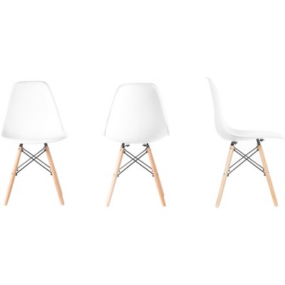 White Plastic Shell Side Chair with Beech Wood Legs