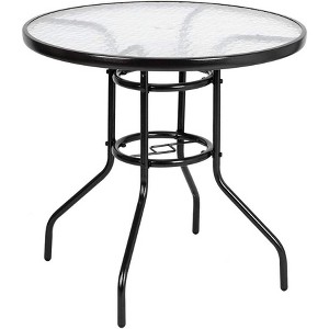 VINGLI Patio Table with Umbrella Hole, 32" Outdoor Dining Table Steel Tempered Glass Patio Tables Round Outdoor Tables for Balcony Garden Deck - 1 of 4