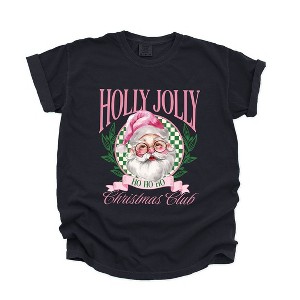 Simply Sage Market Women's Holly Jolly Santa Pink Short Sleeve Garment Dyed Tee - 1 of 4