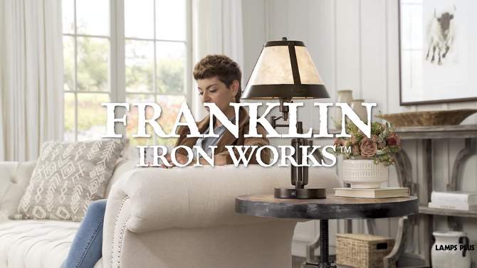 Franklin Iron Works Samuel Industrial Desk Lamp 21 1/4" High Bronze Swing Arm with USB Charging Port Natural Mica Shade for Bedroom Living Room House, 2 of 11, play video