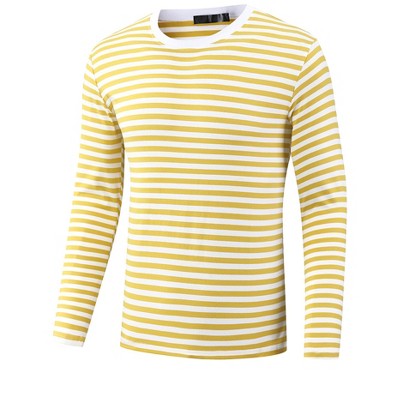 Lars Amadeus Men's Basic Crew Neck Long Sleeves Pullover Striped T-Shirt