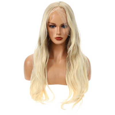 Unique Bargains Women's Beautiful Long Body Wave Lace Front Wigs with Wig Cap 26" Brown Gold Tone 1 Pc