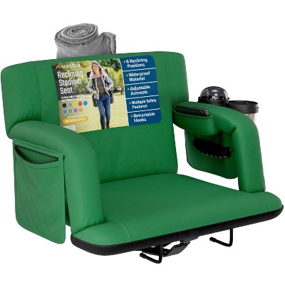 Reclining Stadium Seat for Bleachers with Back Support, Armrests, Cup Holder, Large Pockets, and Waterproof