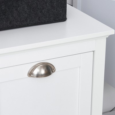 White MDF Tilt-Out Laundry Sorter Cabinet with Dual Compartments