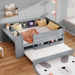 Twin Size Multi-Functional Daybed with Drawers and Trundle, Headboard Storage, Table & USB Charging Station – ModernLuxe - 1 of 4