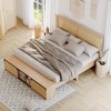 Natural Rattan Queen Size Bed Frame with Sliding Barn Door Storage Cabinets and LED Light Headboard, Boho Farmhouse Wood Platform Bed with Wood Legs - 4 of 4