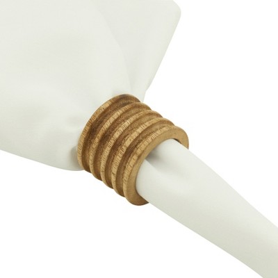 Natural Brown Ribbed Wood Napkin Rings Set of 4