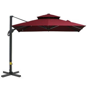 Outsunny 10 x 10FT Offset Patio Umbrella, Hanging Cantilever Umbrella, Square Shape, Aluminum Cross Base, Tilt, 360-Degree Rotation - 1 of 4