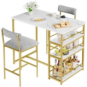 Bar Stools Set of , Upholstered Barstools with Metal Legs, Footrest & Backrest, PU Seat, Kitchen Height Chairs - 1 of 4