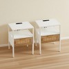 KWPZQEB Rattan Nightstands Set of 2 -Night Stands with Charging Station and Drawe, Metal Legs, Side Table for Living Room, Bedroom, White - 4 of 4