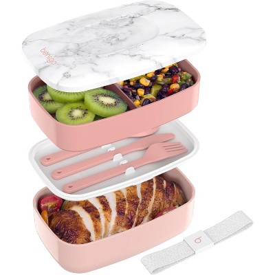 Classic Bento Box, Stackable 3-Compartment Lunch Box with Removable Utensil Set and Sealing Strap, BPA-Free, Food Container Ideal