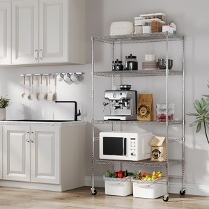 4 Tier Metal Storage Shelf withWheels, Heavy Duty Adjustable Storage Rack with Casters, Freestanding Wire Shelving Unit for Garage, Pantry, Silver - 1 of 4