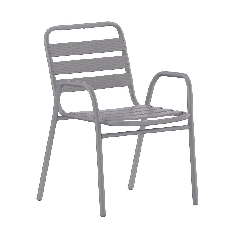 Emma and Oliver Metal Dining Chair with Triple Slatted Back and Armrests for Indoor and Outdoor Use, 1 of 12