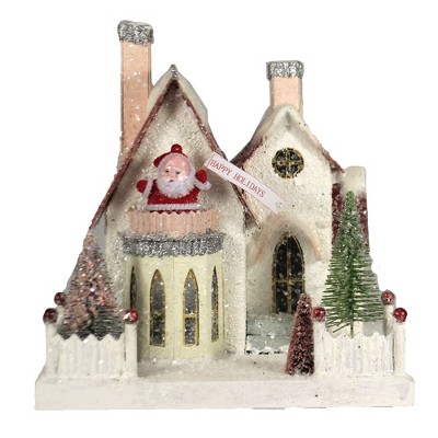 Cody Foster 8.0 Inch Santa's House Village Putz Light Up Retro Village Buildings