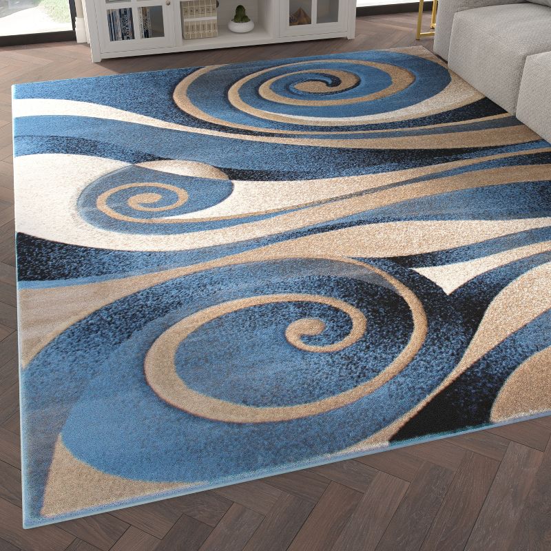 Emma and Oliver Modern Abstract Ultra Soft Olefin Area Rug with Swirl Design and Durable Jute Backing, 3 of 7