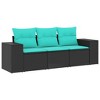 vidaXL Patio Sofa Set with Cushions - 3 Piece Black PE Rattan Durable Outdoor Modular Furniture Seating with Storage and Removable Covers - 3 of 4