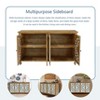 Sideboard Buffet Cabinet with 4 Doors, Farmhouse Accent Cabinet with Storage, Modern Credenza Storage with Wood Carved Floral Doors for Kitchen - 3 of 4