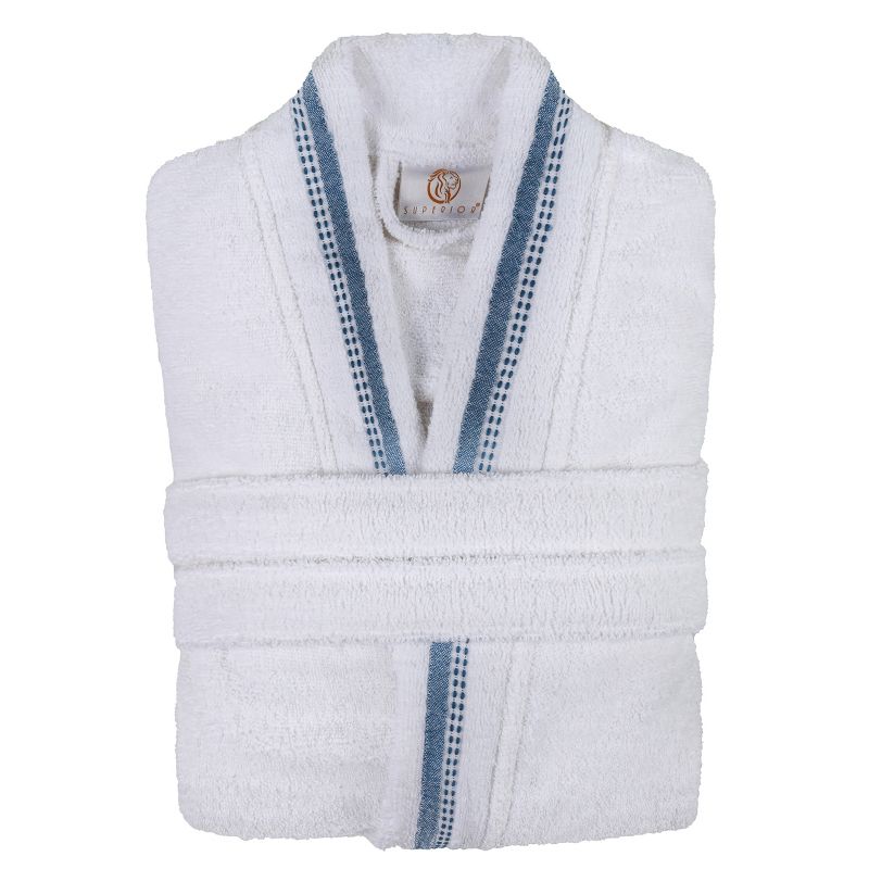 All-Season Unisex Cotton Terry Lounge Bathrobe with Embroidery by Blue Nile Mills, 2 of 10