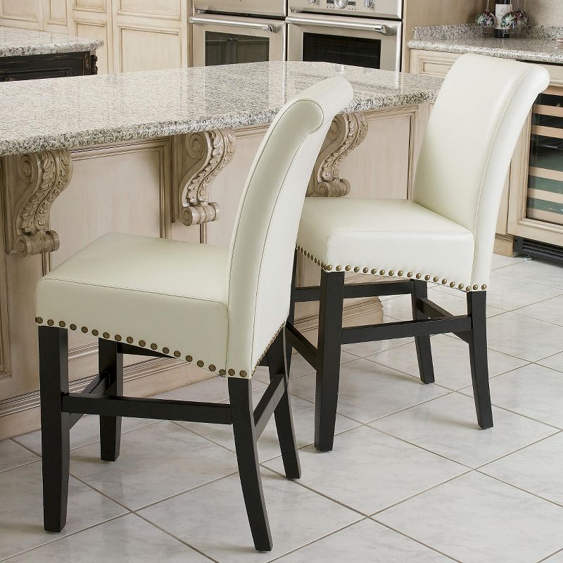 Set of 2 Lisette Leather 25&#34; Counter Height Barstool Ivory - Christopher Knight Home, 5 of 8