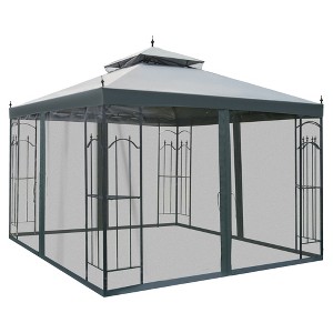 10' x 10' Patio Gazebo with Corner Frame Shelves, Double Roof Outdoor Gazebo Canopy Shelter with Netting for Patio, Wedding, Catering & Events - 1 of 4