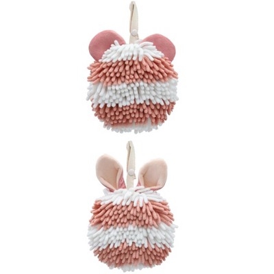 REGALWOVEN Cute Cartoon Soft Absorbent Fluffy Chenille Ball Hand Towels 2 Pcs