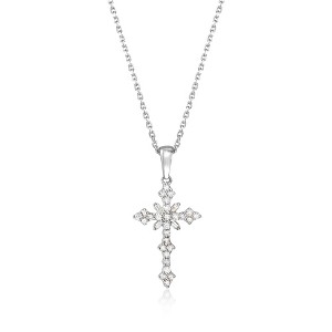 Ross-Simons 0.25 ct. t.w. Diamond Cross Pendant Necklace in Sterling Silver Size 16 - 1 of 4