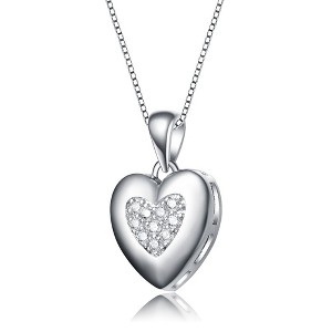 White gold plated pendant necklace with french pave set cubic zirconia heart for elegant and sparkling charm - 1 of 3