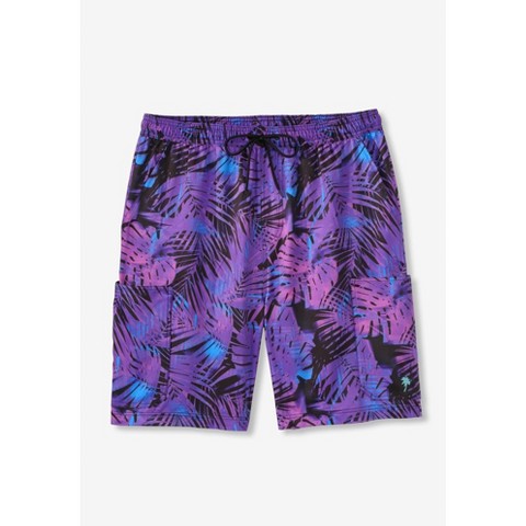 KingSize 8" Cargo Shorts With Super Stretch Liner - L, Bright Purple Leaf