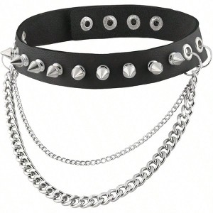 Cool Punk Goth Metal Spike Studded Leather Collar Choker Fashionable, Exquisite and High-end - 1 of 4