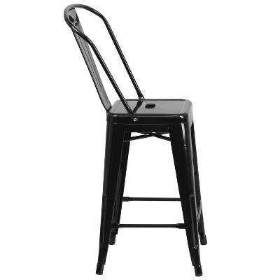 Emma and Oliver 24" Black Metal Indoor-Outdoor Counter Height Stools, Set of 4