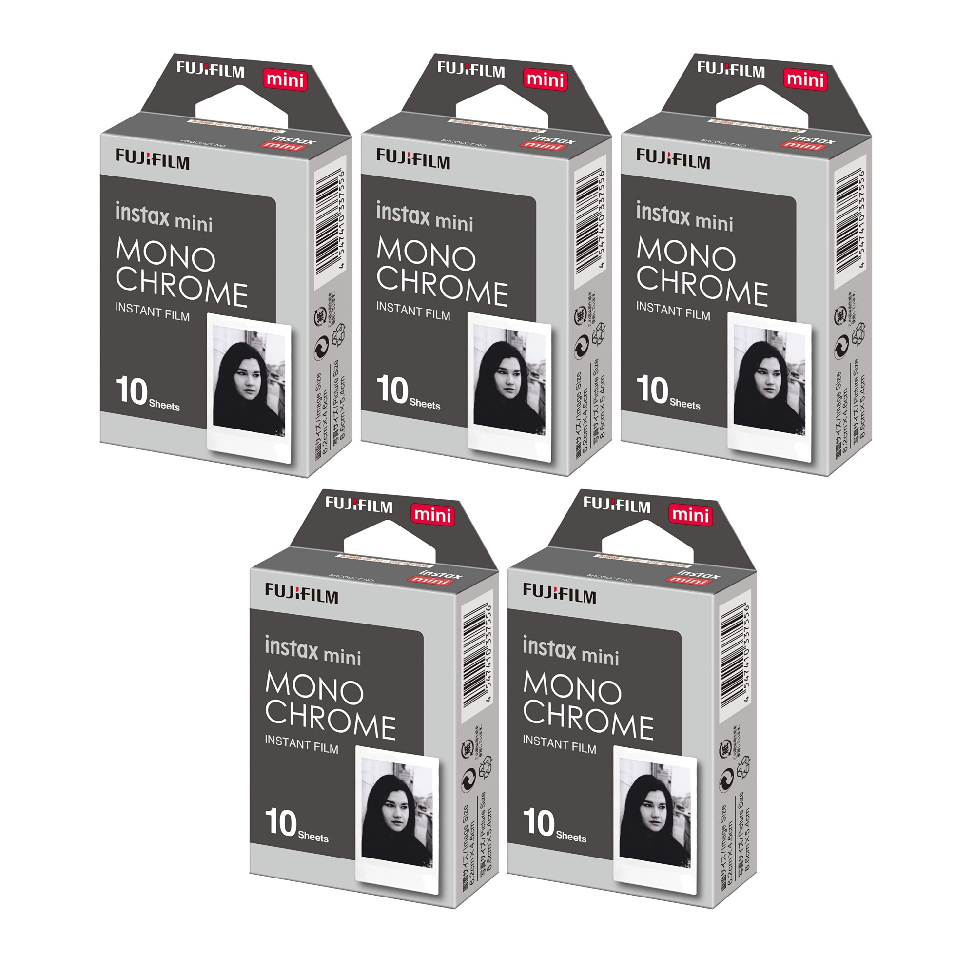 Fujifilm Instax Mini Monochrome Film (10 Exposures, Credit Card-Sized) 5-Pack