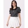Allegra K Women's Button Decor Peter Pan Collar Keyhole Back Tweed Top - 3 of 4