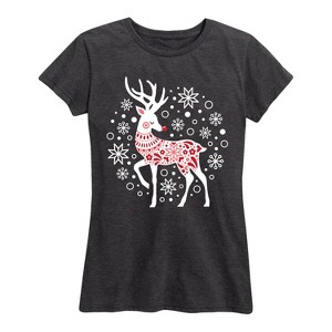 Women's - Instant Message - Scandinavian Reindeer Short Sleeve Graphic T-Shirt - 1 of 4