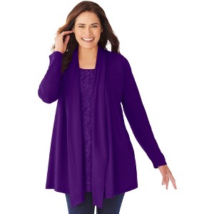 Woman Within Women's Plus Size 2-Fer Cardigan & Lace Tunic - 1 of 4