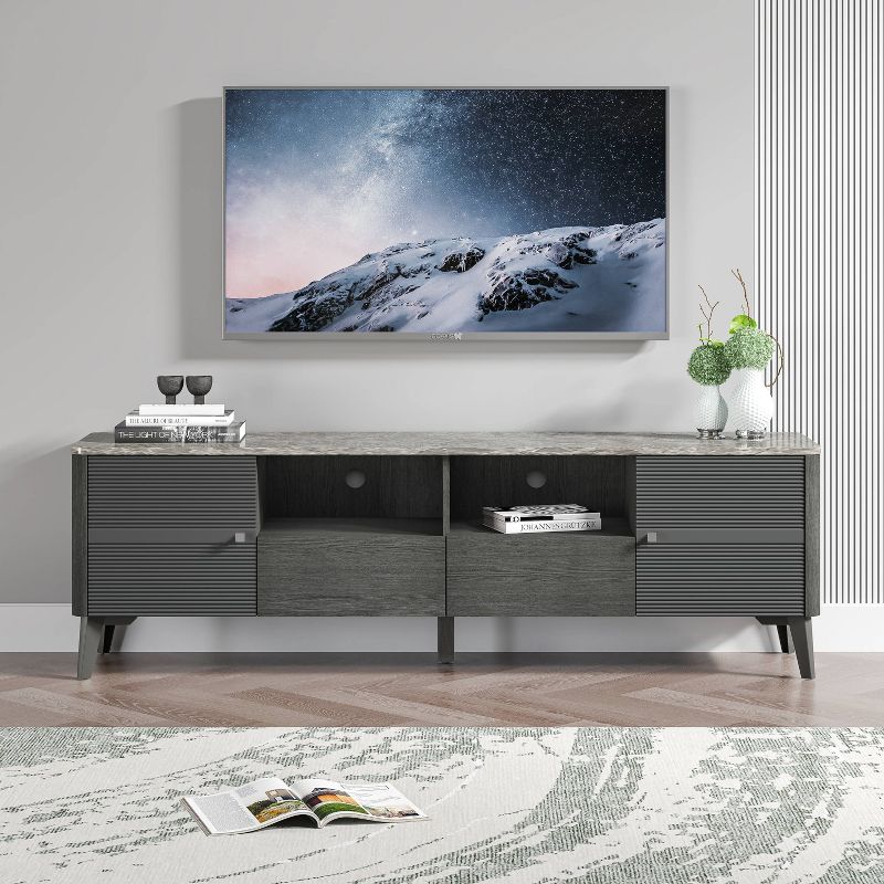 70&#34; Modern Storage TV Stand Cabinet Features Premium Faux Marble Countertop TVs up 75&#34; - Festivo, 1 of 11