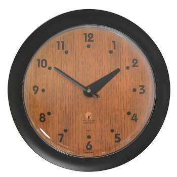 14" x 1.8" Oak Veneer Traditional Decorative Wall Clock Black Frame - By Chicago Lighthouse