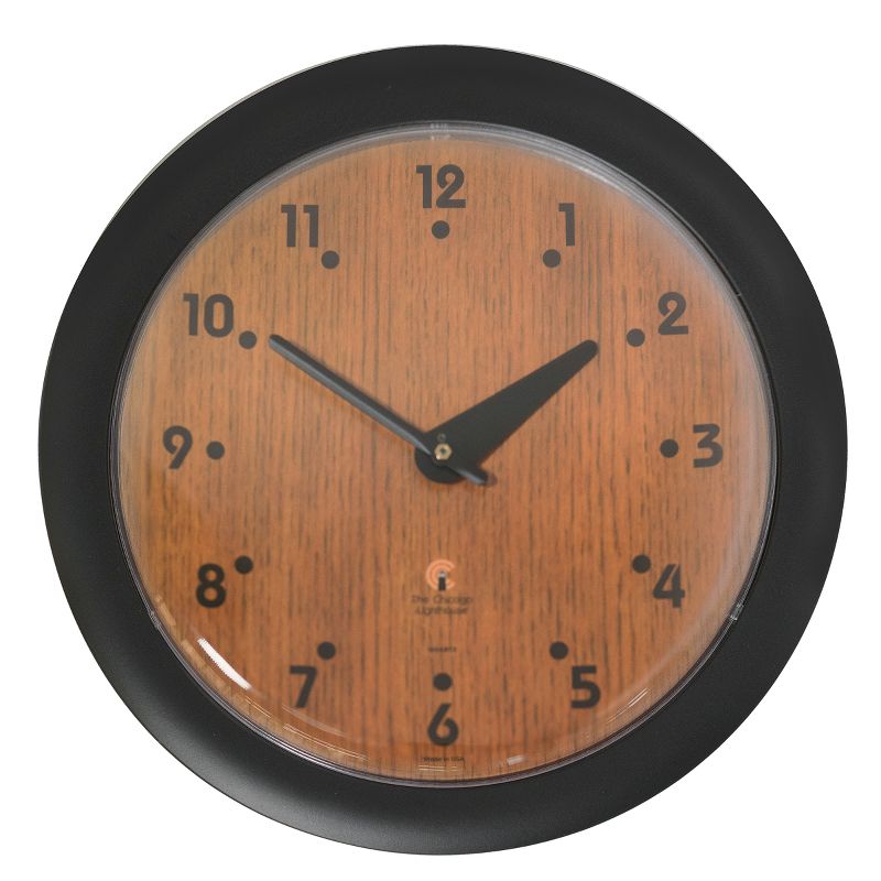 14&#34; x 1.8&#34; Oak Veneer Traditional Decorative Wall Clock Black Frame - By Chicago Lighthouse, 1 of 5