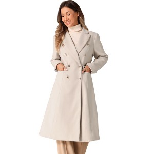 Allegra K Women's Double Breasted Notched Lapel Collar Classic Winter Coat - 1 of 4