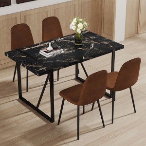 NicBex 5 PCS/7 PCS Black Marble Pattern MDF Dining Table Set with 4/6 Suede Chairs for Dining Meeting Room - 1 of 4