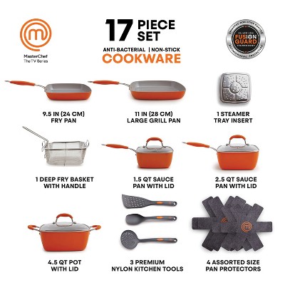 MasterChef Orange Ceramic Non-Stick 17-Piece Cookware Set