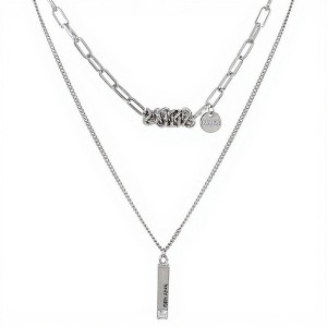 Anna-Kaci Women's Layered Chain Necklace with Engraved Dreams Pendant and Link Chain Design - Silver - 1 of 4