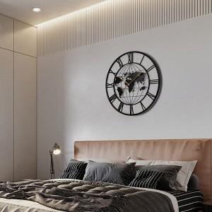 36" Large Black Metal Wall Clock, Modern Silent World Map Wall Clock, with Vintage Numeral, for Home, Bedroom, Living Room, Entryway, Black & Gold - 1 of 4